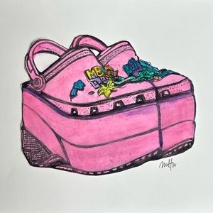 Art print of flat form high heel croc pink 8.5x11in signed and. Numbered